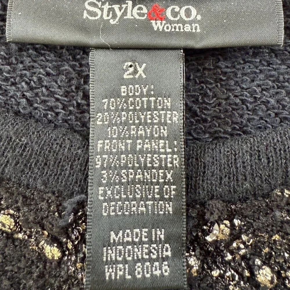 Style & Co Woman 2X Black Metallic Knit Top Sheer Hem Sweater with Sparkle Party - Picture 3 of 7